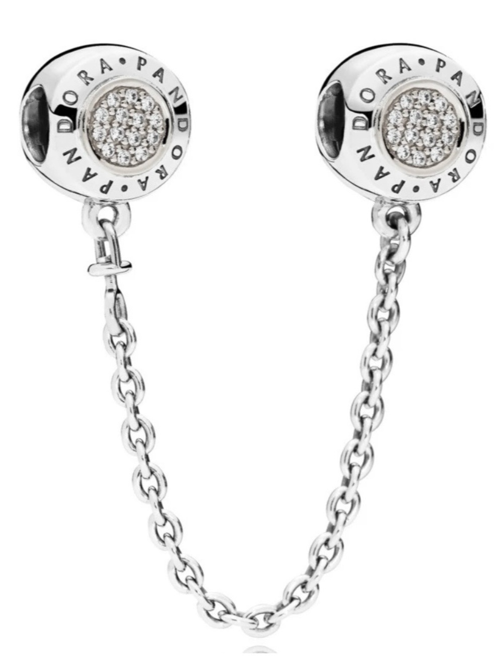 Pandora Signature Logo Pavé Safety Chain Screw-on Charm Retired | 925 Silver, Cz